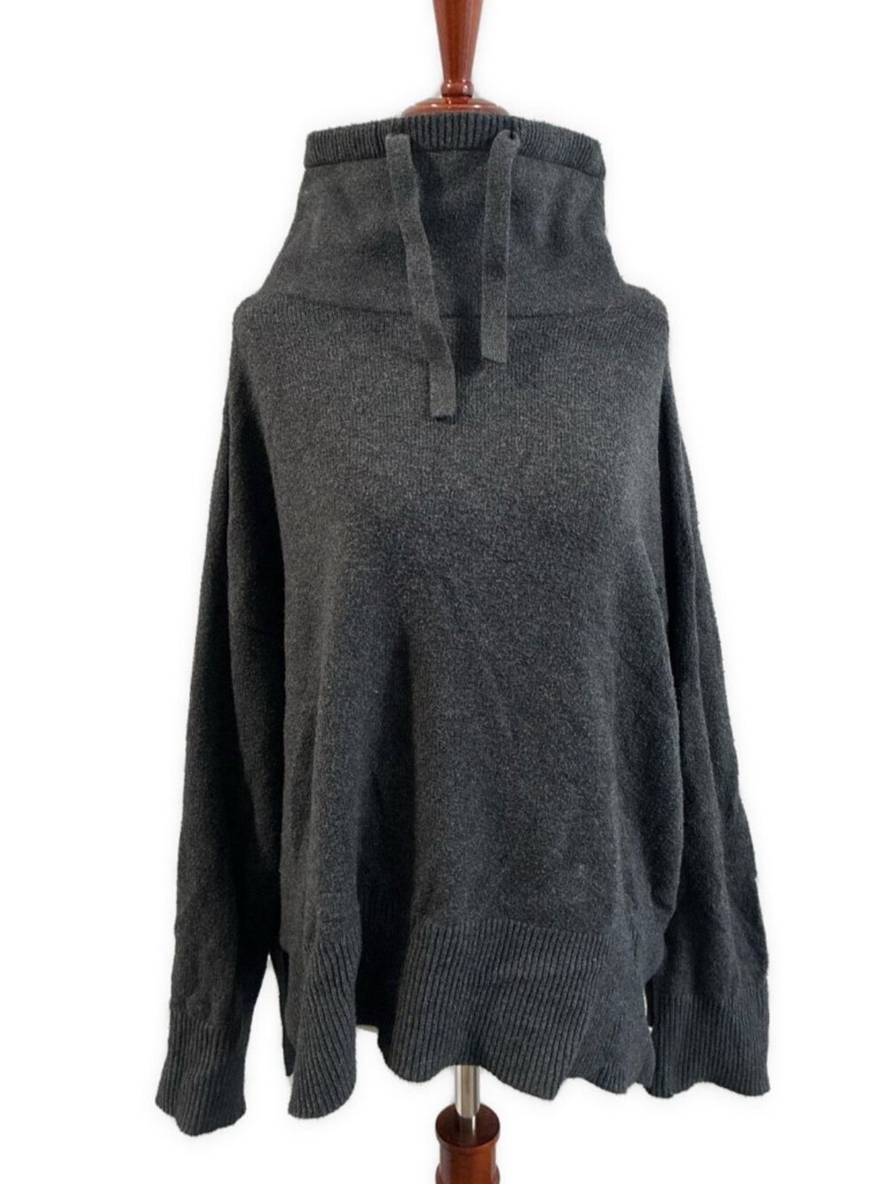Ann Taylor LOFT Charcoal Gray Cowl Neck Drawstring Oversized Sweater Large